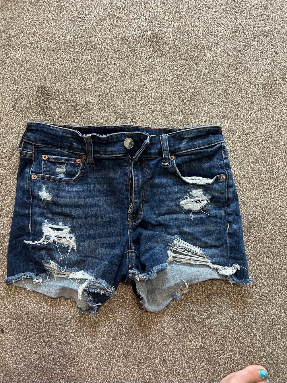 American Eagle Outfitters Dark Blue Distressed Denim Shorts